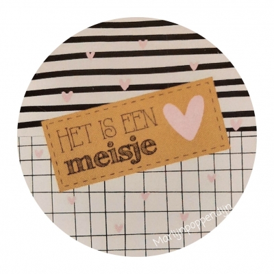 Sticker 4 cm met tekst ''Hoera een meisje ''.